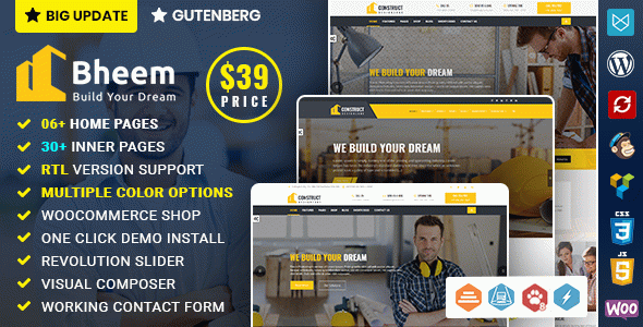 Bheem : Construction Industry Agency WordPress Theme with RTL Ready