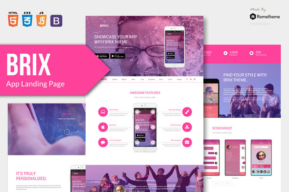 BRIX - Mobile App landing page HTML Template