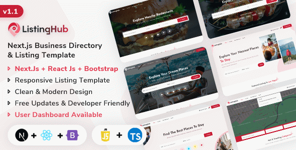 ListingHub - Next.js Business Directory & Listing Template (Javascript + Typescript)
