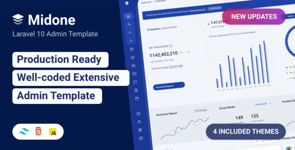 Midone - Tailwind 4 Laravel 11 Admin Dashboard Template + HTML Version
